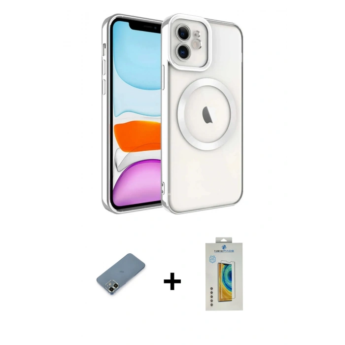 MARSİLYAN™- iPhone 12 Kılıf Nova Işık Özel Seri - Siyah Polymer Nano Ekran Koruyucu + Metal Kamera Lens Koruma Cam - AKYL