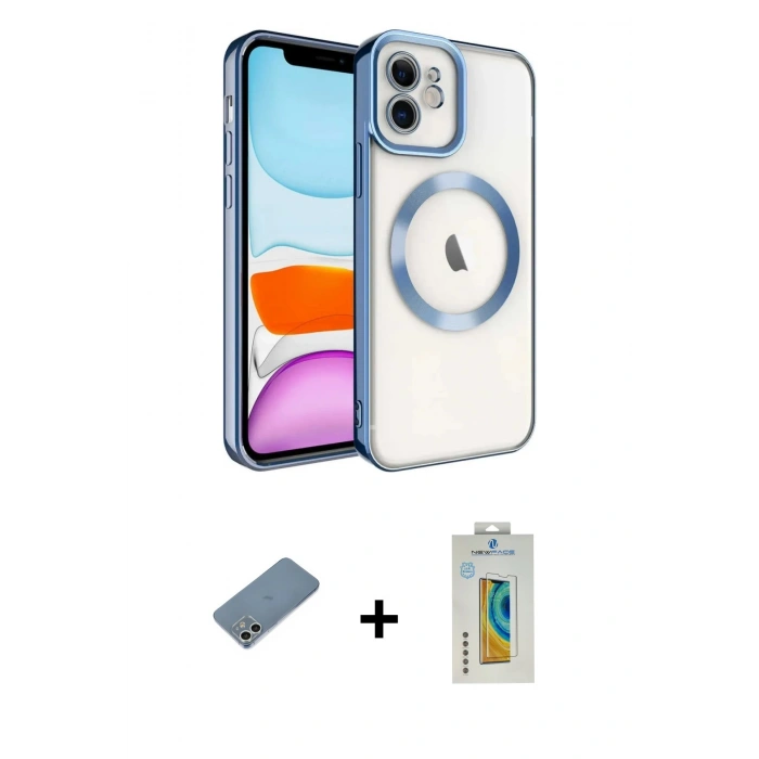 MARSİLYAN™- iPhone 12 Kılıf Nova Işık Özel Seri - Siyah Polymer Nano Ekran Koruyucu + Shine Kamera Lens Koruma Cam - GS
