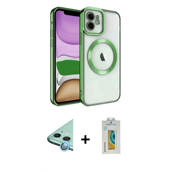 MARSİLYAN™- iPhone 12 Kılıf Nova Işık Özel Seri - Siyah Polymer Nano Ekran Koruyucu + Raze Metal Kamera Lens - MI