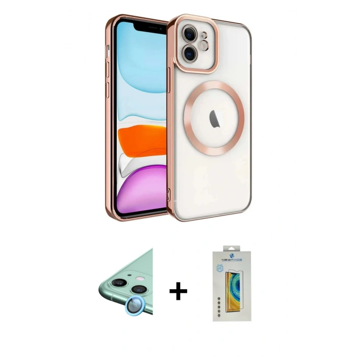 MARSİLYAN™- iPhone 12 Kılıf Nova Işık Özel Seri - Siyah Polymer Nano Ekran Koruyucu + Raze Metal Kamera Lens - MI