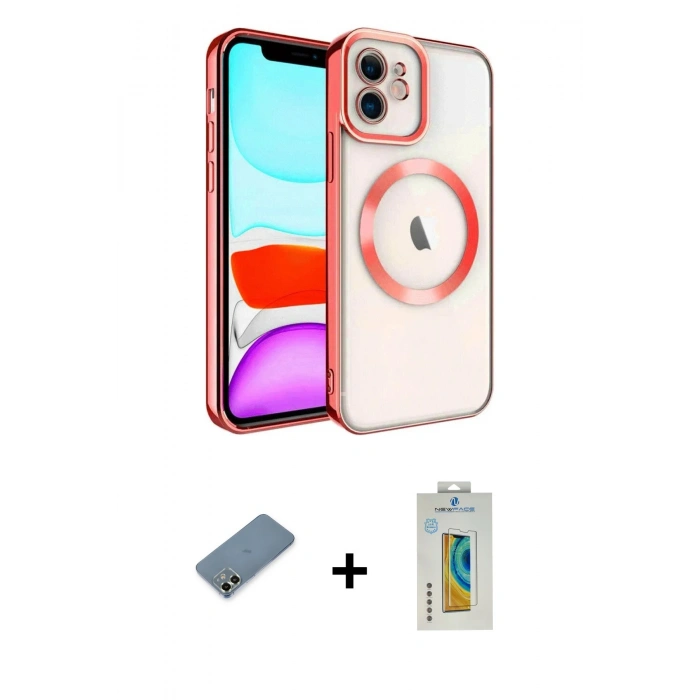 MARSİLYAN™- iPhone 12 Kılıf Nova Işık Özel Seri - Siyah Polymer Nano Ekran Koruyucu + Metal Kamera Lens Koruma Cam - AKYL