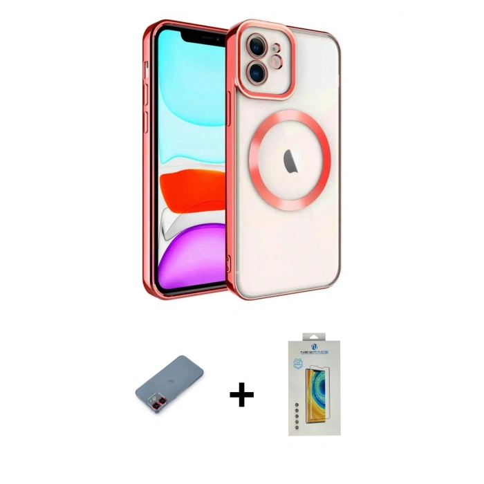 MARSİLYAN™- iPhone 12 Kılıf Nova Işık Özel Seri - Siyah Polymer Nano Ekran Koruyucu + Metal Kamera Lens Koruma Cam - KI