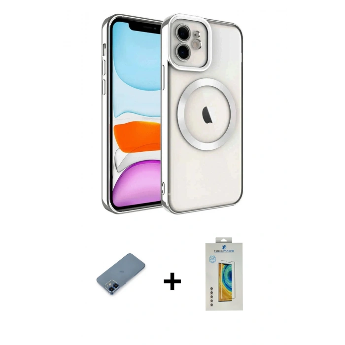 MARSİLYAN™- iPhone 12 Kılıf Nova Işık Özel Seri - Siyah Polymer Nano Ekran Koruyucu + Metal Kamera Lens Koruma Cam - MI
