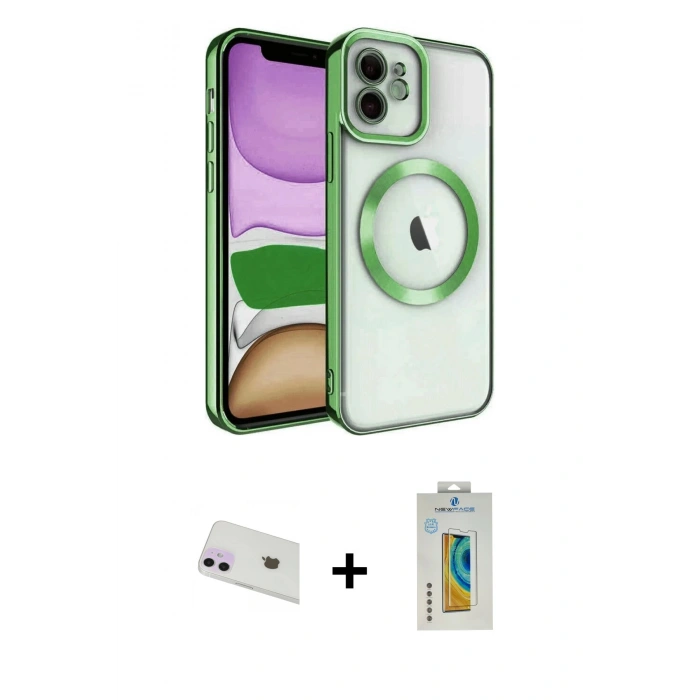 MARSİLYAN™- iPhone 12 Kılıf Nova Işık Özel Seri - Siyah Polymer Nano Ekran Koruyucu + Rainbow Kamera Lens Koruma Cam - MR