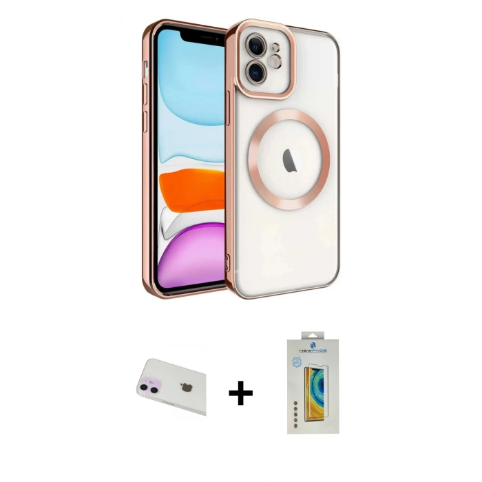 MARSİLYAN™- iPhone 12 Kılıf Nova Işık Özel Seri - Siyah Polymer Nano Ekran Koruyucu + Rainbow Kamera Lens Koruma Cam - MR