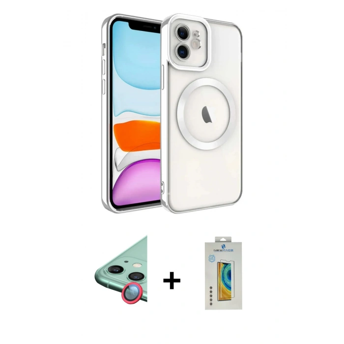 MARSİLYAN™- iPhone 12 Kılıf Nova Işık Özel Seri - Siyah Polymer Nano Ekran Koruyucu + Raze Metal Kamera Lens - KI