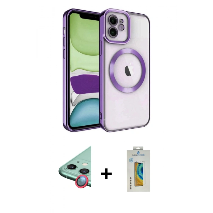 MARSİLYAN™- iPhone 12 Kılıf Nova Işık Özel Seri - Siyah Polymer Nano Ekran Koruyucu + Raze Metal Kamera Lens - KI