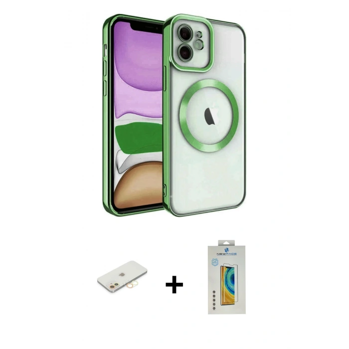 MARSİLYAN™- iPhone 12 Kılıf Nova Işık Özel Seri - Siyah Polymer Nano Ekran Koruyucu + Renkli Kamera Lens Koruma Cam - SI