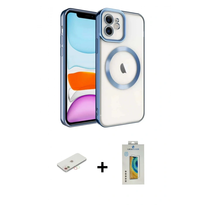 MARSİLYAN™- iPhone 12 Kılıf Nova Işık Özel Seri - Siyah Polymer Nano Ekran Koruyucu + Renkli Kamera Lens Koruma Cam - YL