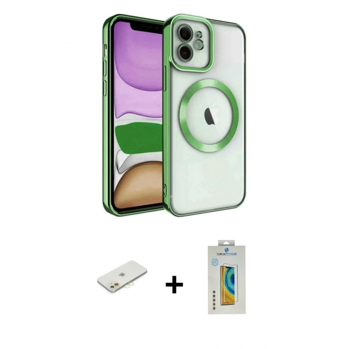 MARSİLYAN™- iPhone 12 Kılıf Nova Işık Özel Seri - Siyah Polymer Nano Ekran Koruyucu + Renkli Kamera Lens Koruma Cam - TU