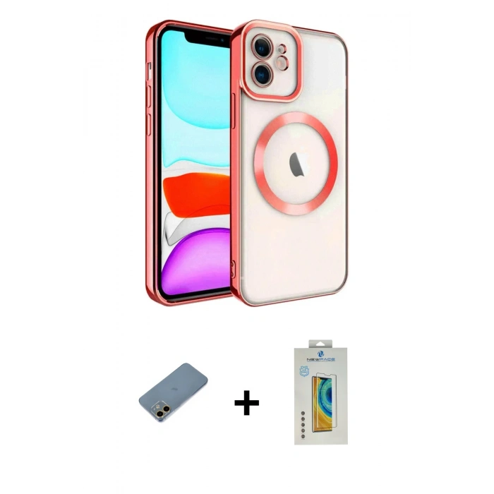 MARSİLYAN™- iPhone 12 Kılıf Nova Işık Özel Seri - Siyah Polymer Nano Ekran Koruyucu + Shine Kamera Lens Koruma Cam - GD
