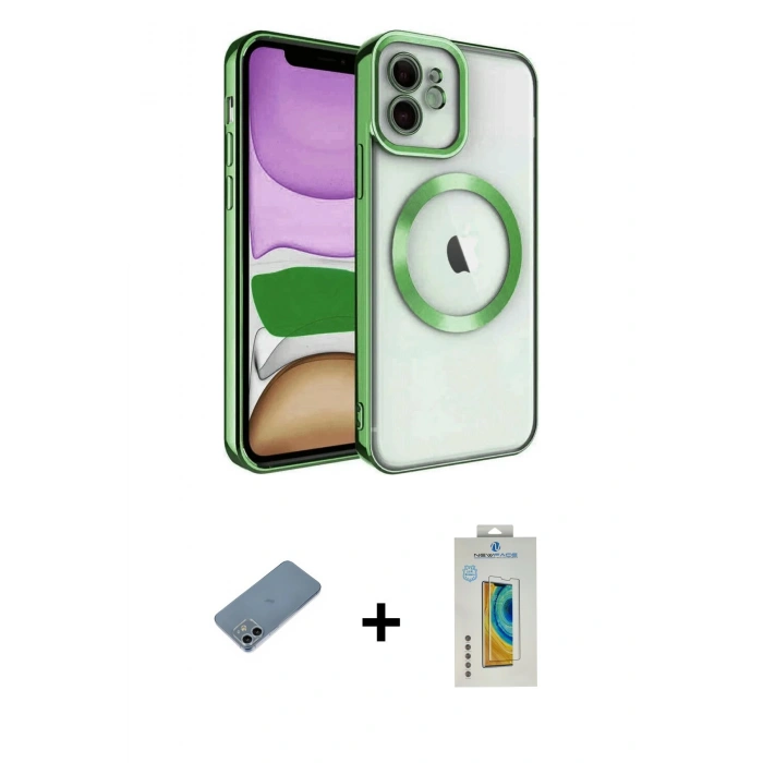 MARSİLYAN™- iPhone 12 Kılıf Nova Işık Özel Seri - Siyah Polymer Nano Ekran Koruyucu + Shine Kamera Lens Koruma Cam - SABE