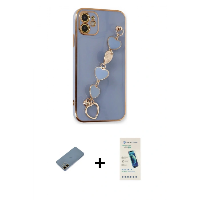 MARSİLYAN™- iPhone 12 Kılıf Nova Işık Prime - Şeffaf Pasifik Cam Ekran Koruyucu + Shine Kamera Lens Koruma Cam - GD