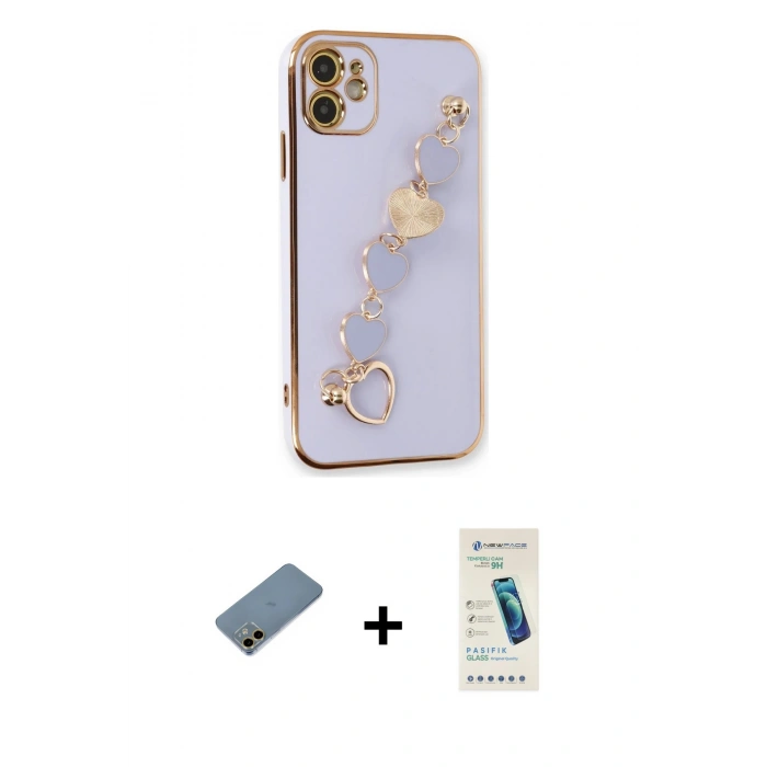 MARSİLYAN™- iPhone 12 Kılıf Nova Işık Prime - Şeffaf Pasifik Cam Ekran Koruyucu + Shine Kamera Lens Koruma Cam - GD