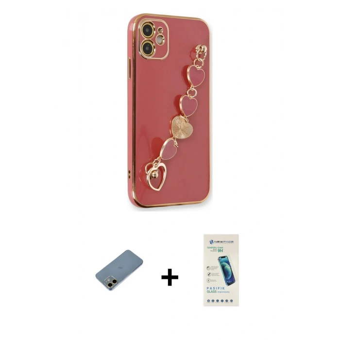 MARSİLYAN™- iPhone 12 Kılıf Nova Işık Prime - Şeffaf Pasifik Cam Ekran Koruyucu + Shine Kamera Lens Koruma Cam - GD