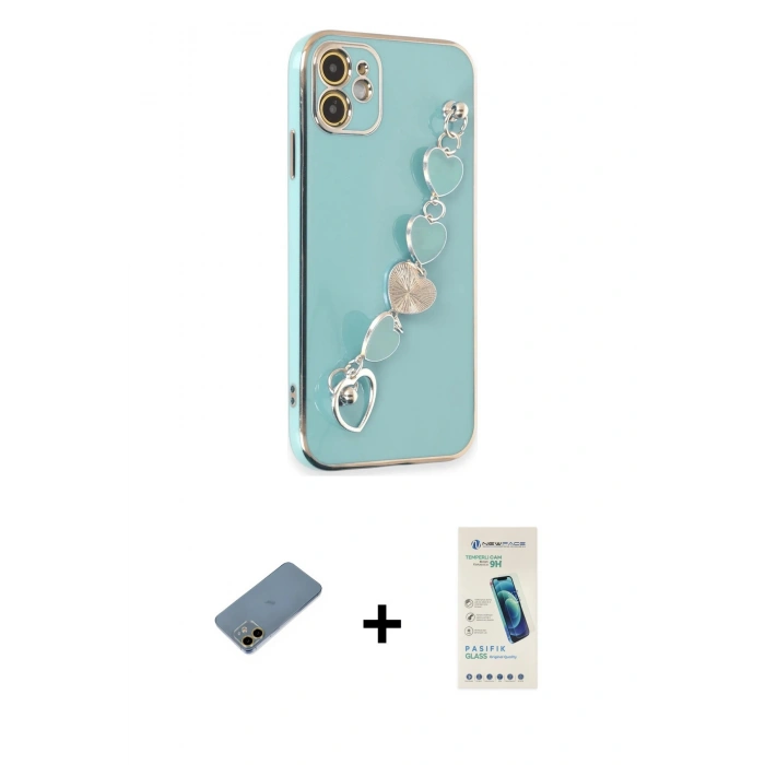 MARSİLYAN™- iPhone 12 Kılıf Nova Işık Prime - Şeffaf Pasifik Cam Ekran Koruyucu + Shine Kamera Lens Koruma Cam - GD