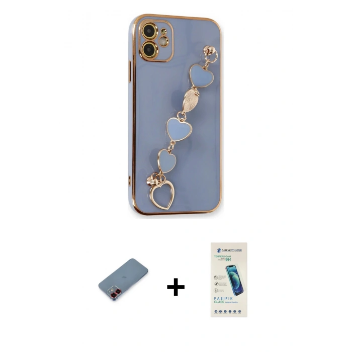 MARSİLYAN™- iPhone 12 Kılıf Nova Işık Prime - Şeffaf Pasifik Cam Ekran Koruyucu + Metal Kamera Lens Koruma Cam - KI