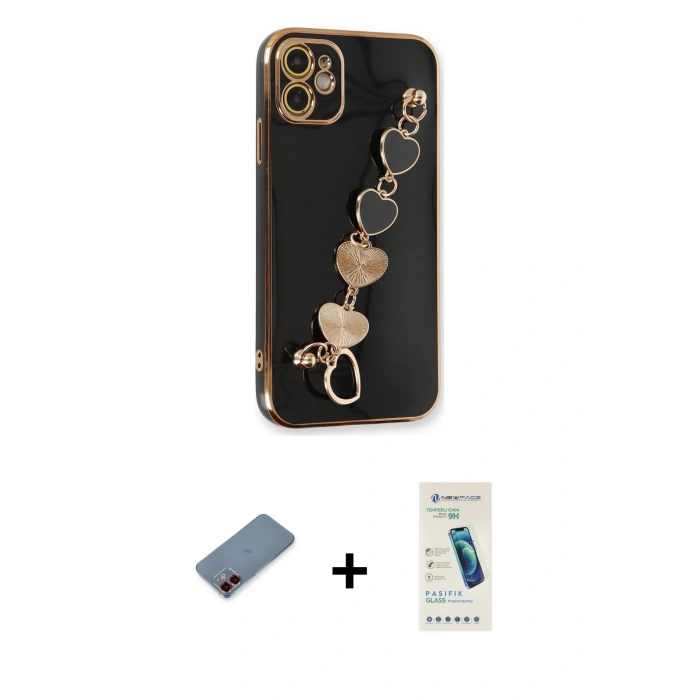 MARSİLYAN™- iPhone 12 Kılıf Nova Işık Prime - Şeffaf Pasifik Cam Ekran Koruyucu + Metal Kamera Lens Koruma Cam - KI