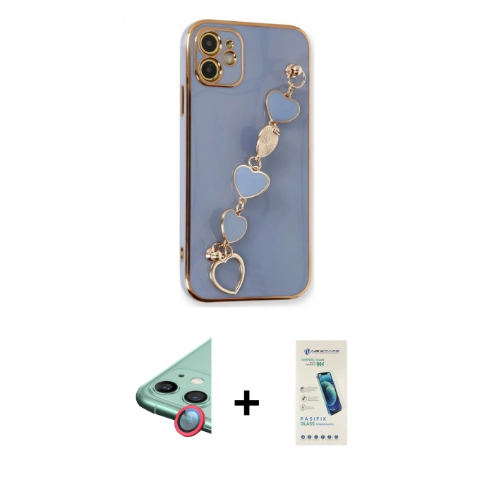 MARSİLYAN™- iPhone 12 Kılıf Nova Işık Prime - Şeffaf Pasifik Cam Ekran Koruyucu + Raze Metal Kamera Lens - KI
