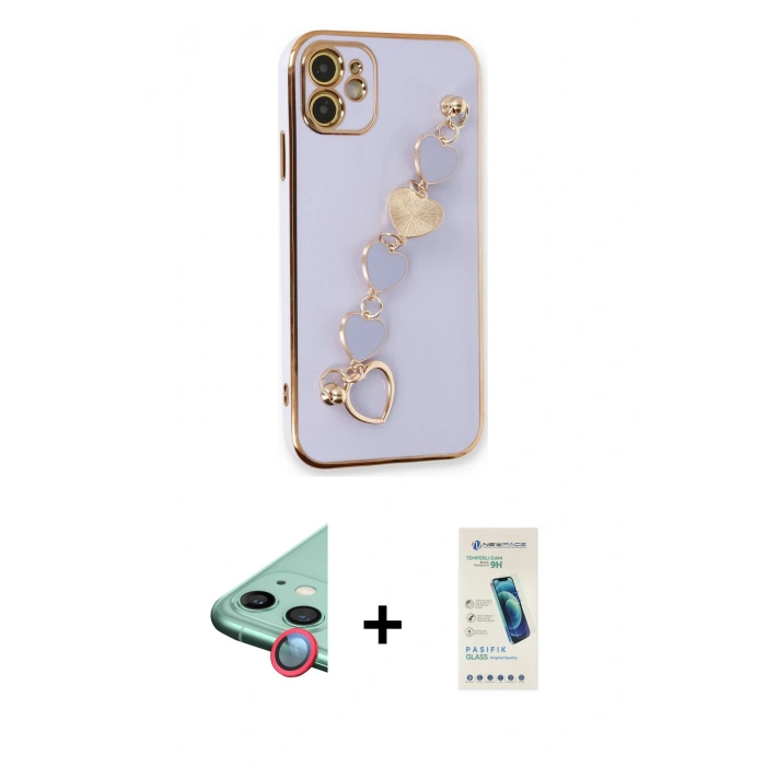 MARSİLYAN™- iPhone 12 Kılıf Nova Işık Prime - Şeffaf Pasifik Cam Ekran Koruyucu + Raze Metal Kamera Lens - KI