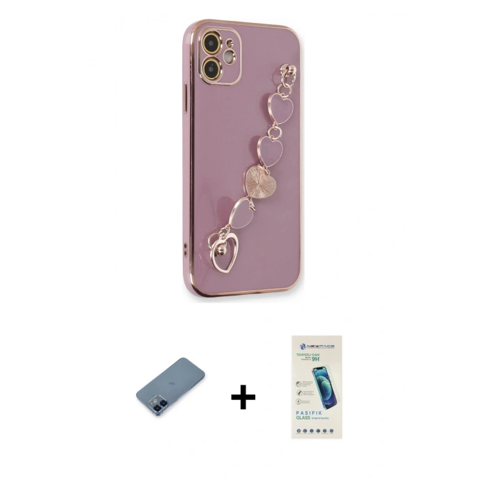 MARSİLYAN™- iPhone 12 Kılıf Nova Işık Prime - Şeffaf Pasifik Cam Ekran Koruyucu + Metal Kamera Lens Koruma Cam - MI