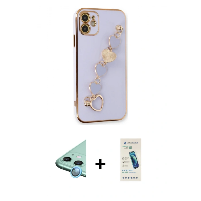 MARSİLYAN™- iPhone 12 Kılıf Nova Işık Prime - Şeffaf Pasifik Cam Ekran Koruyucu + Raze Metal Kamera Lens - MI