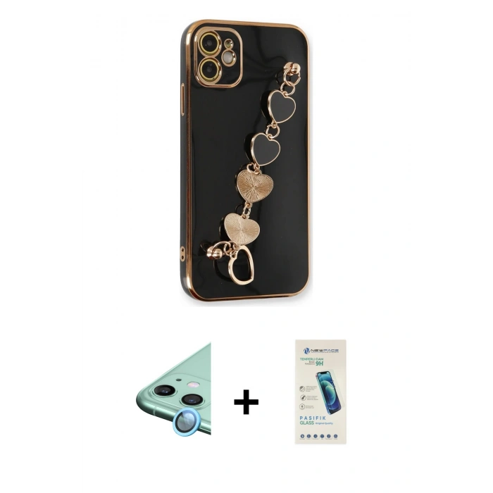 MARSİLYAN™- iPhone 12 Kılıf Nova Işık Prime - Şeffaf Pasifik Cam Ekran Koruyucu + Raze Metal Kamera Lens - MI