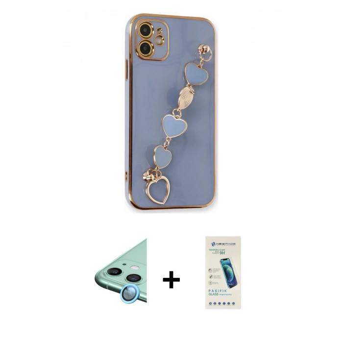 MARSİLYAN™- iPhone 12 Kılıf Nova Işık Prime - Şeffaf Pasifik Cam Ekran Koruyucu + Raze Metal Kamera Lens - MI