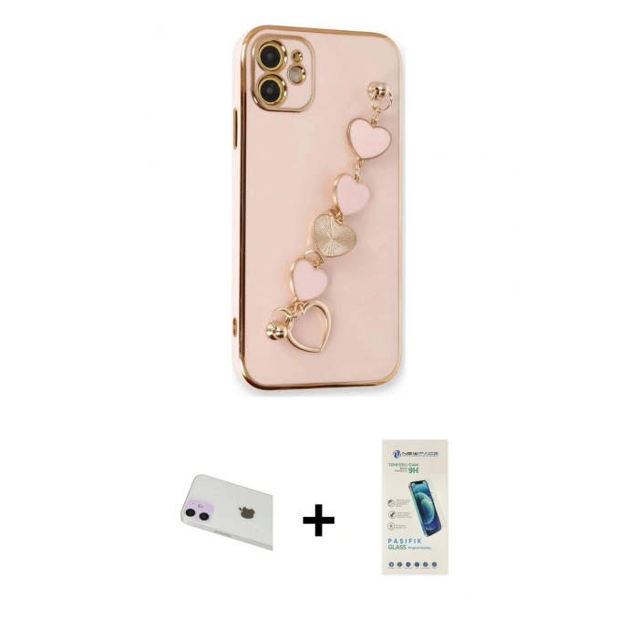 MARSİLYAN™- iPhone 12 Kılıf Nova Işık Prime - Şeffaf Pasifik Cam Ekran Koruyucu + Rainbow Kamera Lens Koruma Cam - MR