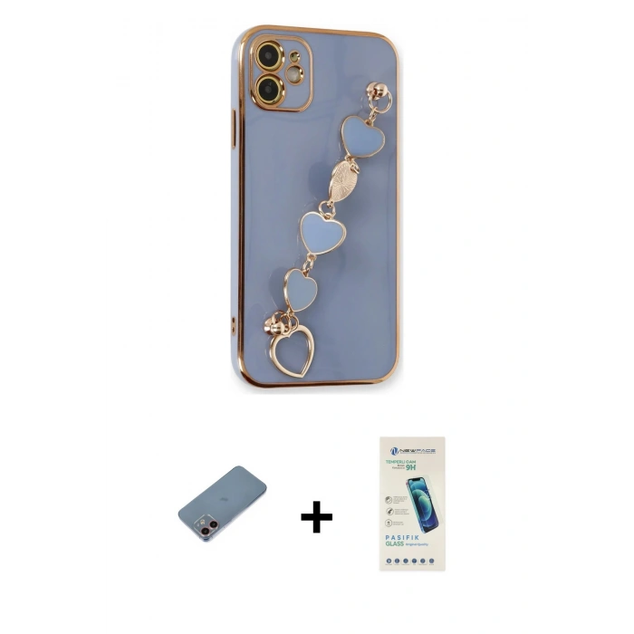 MARSİLYAN™- iPhone 12 Kılıf Nova Işık Prime - Şeffaf Pasifik Cam Ekran Koruyucu + Shine Kamera Lens Koruma Cam - PE