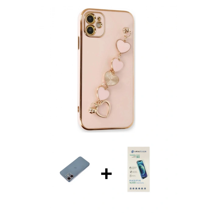 MARSİLYAN™- iPhone 12 Kılıf Nova Işık Prime - Şeffaf Pasifik Cam Ekran Koruyucu + Shine Kamera Lens Koruma Cam - PE