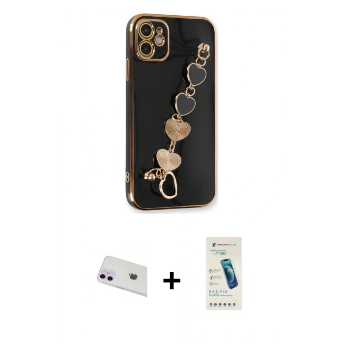MARSİLYAN™- iPhone 12 Kılıf Nova Işık Prime - Şeffaf Pasifik Cam Ekran Koruyucu + Rainbow Kamera Lens Koruma Cam - MR