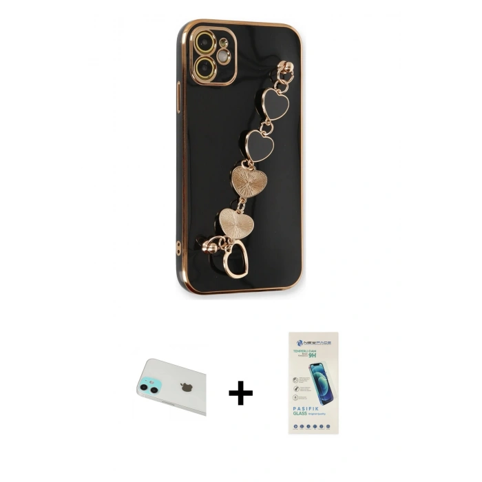 MARSİLYAN™- iPhone 12 Kılıf Nova Işık Prime - Şeffaf Pasifik Cam Ekran Koruyucu + Rainbow Kamera Lens Koruma Cam - YL