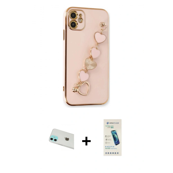 MARSİLYAN™- iPhone 12 Kılıf Nova Işık Prime - Şeffaf Pasifik Cam Ekran Koruyucu + Rainbow Kamera Lens Koruma Cam - YL