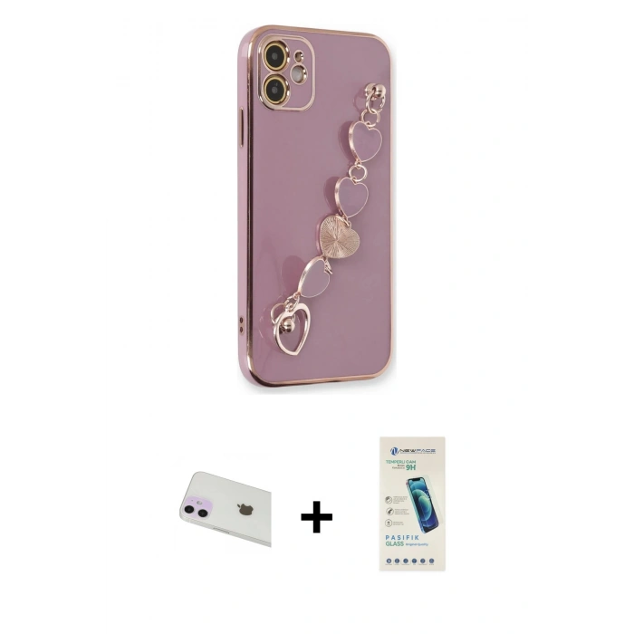 MARSİLYAN™- iPhone 12 Kılıf Nova Işık Prime - Şeffaf Pasifik Cam Ekran Koruyucu + Rainbow Kamera Lens Koruma Cam - MR