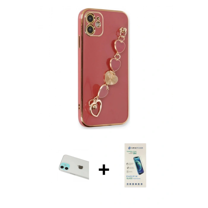 MARSİLYAN™- iPhone 12 Kılıf Nova Işık Prime - Şeffaf Pasifik Cam Ekran Koruyucu + Rainbow Kamera Lens Koruma Cam - YL