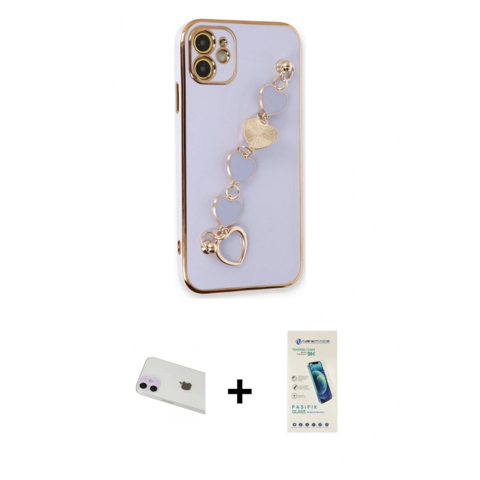 MARSİLYAN™- iPhone 12 Kılıf Nova Işık Prime - Şeffaf Pasifik Cam Ekran Koruyucu + Rainbow Kamera Lens Koruma Cam - MR