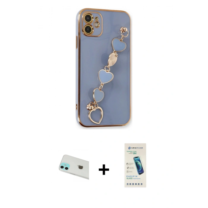 MARSİLYAN™- iPhone 12 Kılıf Nova Işık Prime - Şeffaf Pasifik Cam Ekran Koruyucu + Rainbow Kamera Lens Koruma Cam - YL