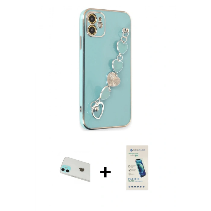 MARSİLYAN™- iPhone 12 Kılıf Nova Işık Prime - Şeffaf Pasifik Cam Ekran Koruyucu + Rainbow Kamera Lens Koruma Cam - YL