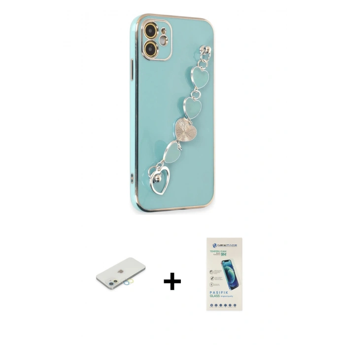 MARSİLYAN™- iPhone 12 Kılıf Nova Işık Prime - Şeffaf Pasifik Cam Ekran Koruyucu + Renkli Kamera Lens Koruma Cam - SI