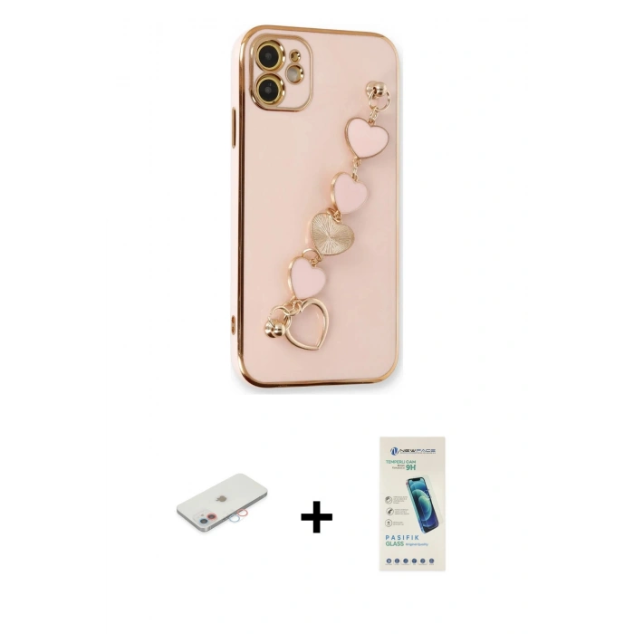 MARSİLYAN™- iPhone 12 Kılıf Nova Işık Prime - Şeffaf Pasifik Cam Ekran Koruyucu + Renkli Kamera Lens Koruma Cam - PE