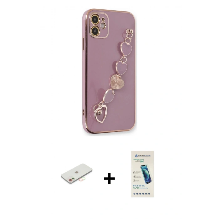 MARSİLYAN™- iPhone 12 Kılıf Nova Işık Prime - Şeffaf Pasifik Cam Ekran Koruyucu + Renkli Kamera Lens Koruma Cam - YL