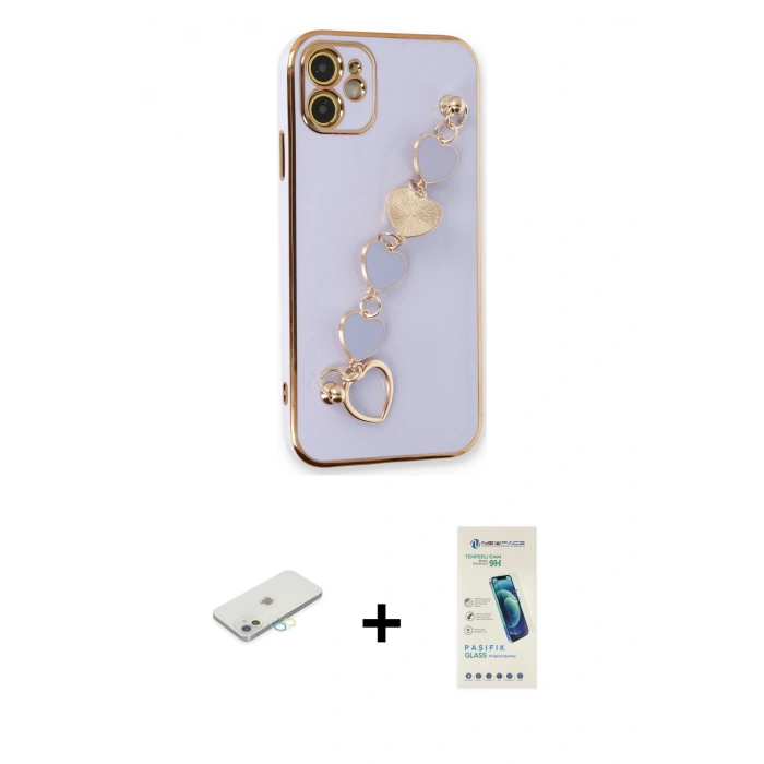 MARSİLYAN™- iPhone 12 Kılıf Nova Işık Prime - Şeffaf Pasifik Cam Ekran Koruyucu + Renkli Kamera Lens Koruma Cam - SI