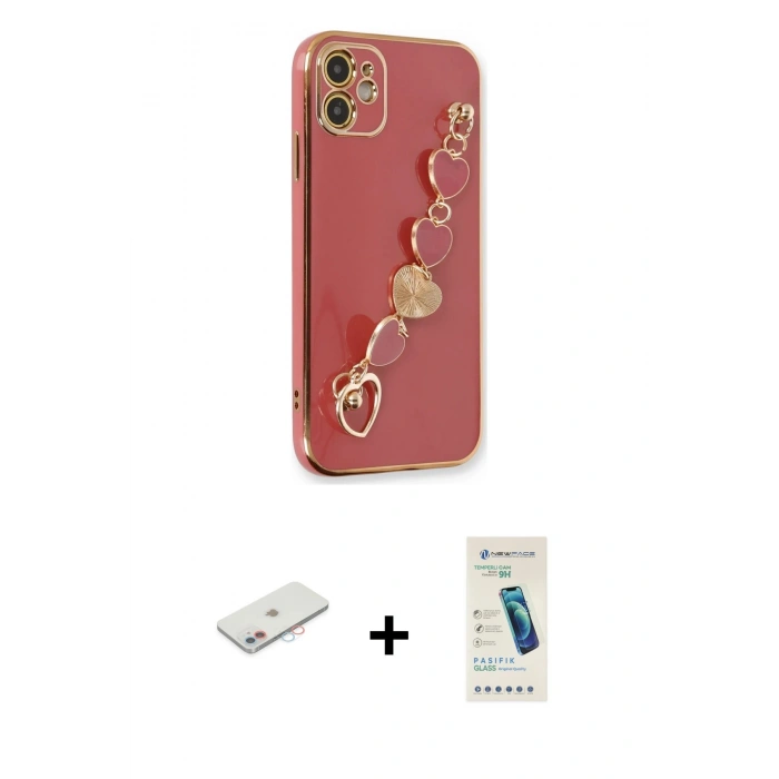 MARSİLYAN™- iPhone 12 Kılıf Nova Işık Prime - Şeffaf Pasifik Cam Ekran Koruyucu + Renkli Kamera Lens Koruma Cam - PE