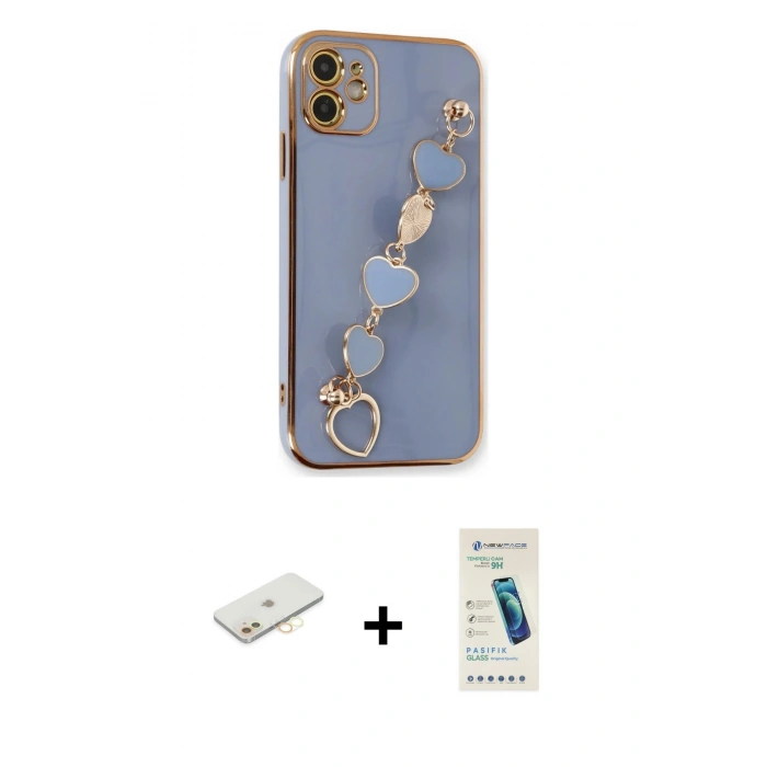 MARSİLYAN™- iPhone 12 Kılıf Nova Işık Prime - Şeffaf Pasifik Cam Ekran Koruyucu + Sarı Renkli Kamera Lens Koruma Cam