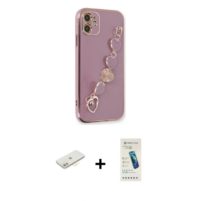 MARSİLYAN™- iPhone 12 Kılıf Nova Işık Prime - Şeffaf Pasifik Cam Ekran Koruyucu + Sarı Renkli Kamera Lens Koruma Cam