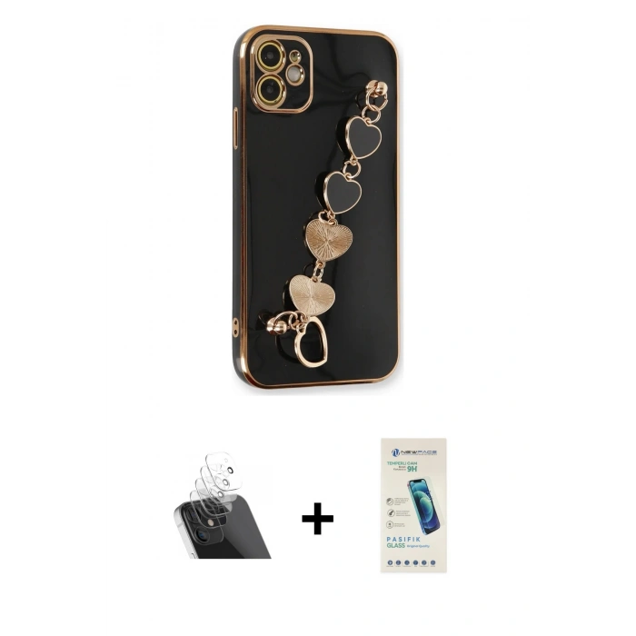 MARSİLYAN™- iPhone 12 Kılıf Nova Işık Prime - Şeffaf Pasifik Cam Ekran Koruyucu + Şeffaf Kamera Lens Koruma Cam