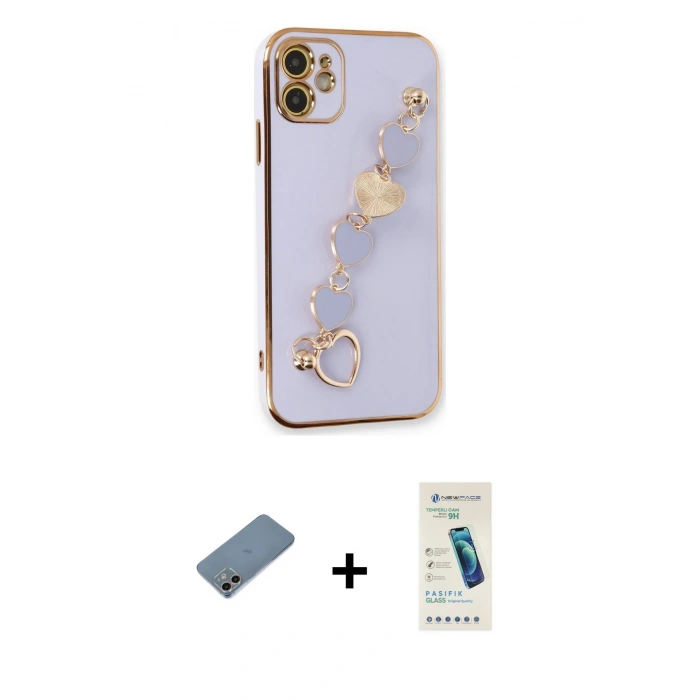 MARSİLYAN™- iPhone 12 Kılıf Nova Işık Prime - Şeffaf Pasifik Cam Ekran Koruyucu + Shine Kamera Lens Koruma Cam - GI