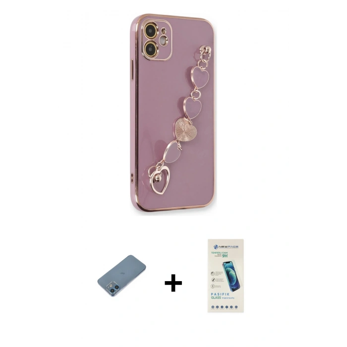 MARSİLYAN™- iPhone 12 Kılıf Nova Işık Prime - Şeffaf Pasifik Cam Ekran Koruyucu + Shine Kamera Lens Koruma Cam - MI