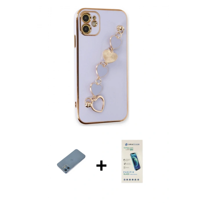 MARSİLYAN™- iPhone 12 Kılıf Nova Işık Prime - Şeffaf Pasifik Cam Ekran Koruyucu + Shine Kamera Lens Koruma Cam - MI